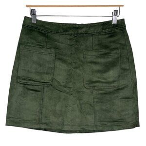 Old Navy Skirt Women Mini Flare Sz 8 Green Faux Suede Solid Casual Olive Medium